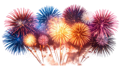 A cluster of colorful explosions bursting in the night sky