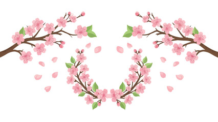 Cherry Blossom Branches and Falling Petals, Spring Floral Design