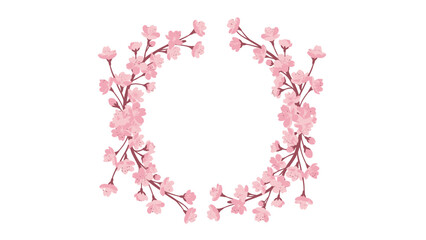 Cherry Blossom Branches Frame - Pink Flowers on White Background