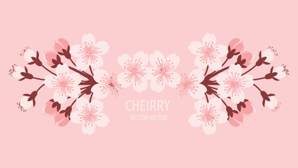 Cherry Blossom Branches with Buds - Delicate Pink Flowers on Pastel Background