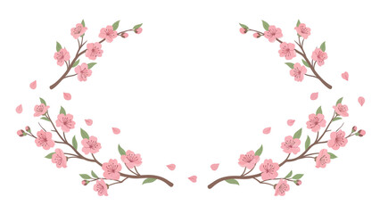 Cherry Blossom Branches Frame with Falling Petals
