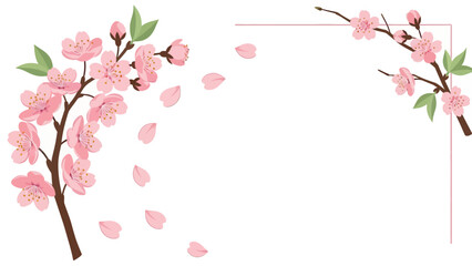 Cherry Blossom Branches with Falling Petals - Spring Floral Design Elements