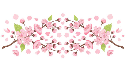 Cherry Blossom Branches with Falling Petals - Spring Floral Illustration