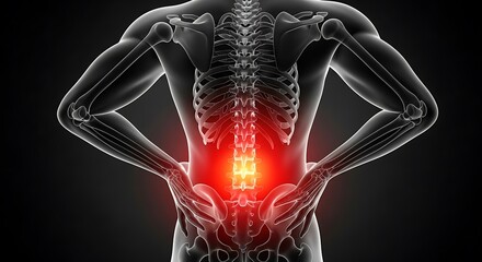 Human spine with glowing red lower back pain area