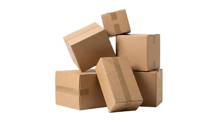 Stack of Cardboard Boxes For Shipping and Delivery isolated on transparent background