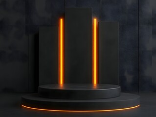 Modern minimalist display with neon accents