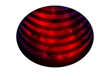 Abstract sphere with vibrant red and dark horizontal bands creating a mysterious visual on transparent background