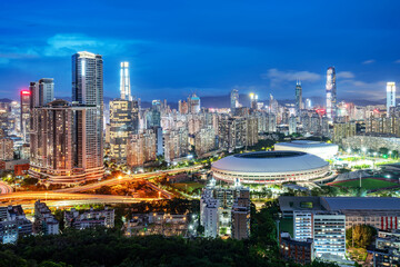 Fototapeta premium Aerial view of the big city at night, Shenzhen, China.