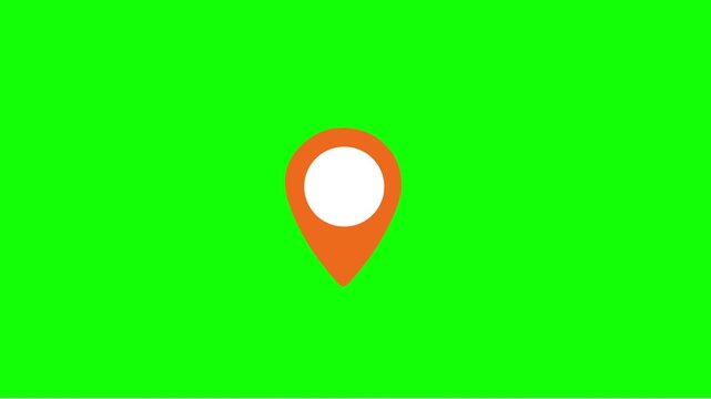 Animated location pin icon on a green screen background.
