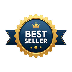 Gold and Blue Gear Shaped Seller Badge with Crown and Stars