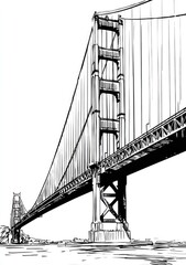 Fototapeta premium Black and white graphic illustration of a suspension bridge