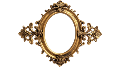 Ornate golden oval frame, elaborately decorated with floral and scroll details