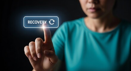 Person Pressing Recovery Button on Digital Screen finger