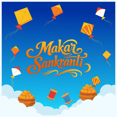 Indian Festival Happy Makar Sankranti Poster Design Vector Illustration for Web, Animation and Infographics