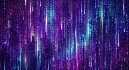 Vibrant digital pixel art background with purple blue and pink hues creating a mesmerizing futuristic visual effect suitable for various design projects and modern technology themes.