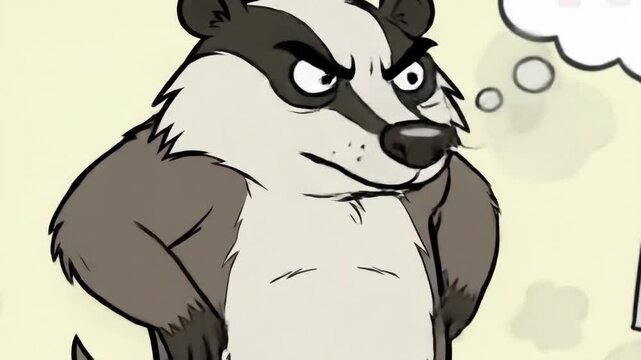 Cartoon badger acting stubborn, chained with shackles to its place on the ground, arms crossed and a thought bubble saying nope while ignoring a sign indicating forward with a red cross