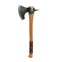 Polished Steel Viking Axe with Dark Wooden Handle and Leather Wrap