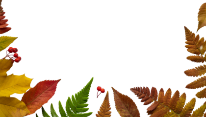 Autumn leaves frame with vibrant colors for seasonal designs White background cutout