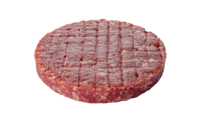 Raw ground beef patty fresh and uncooked for grilling or cooking Alpha channel with white background