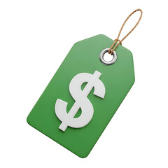 Bright Green Price Tag with Dollar Sign on Twine String