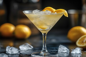 Sophisticated gin martini with ice and lemon twist garnish