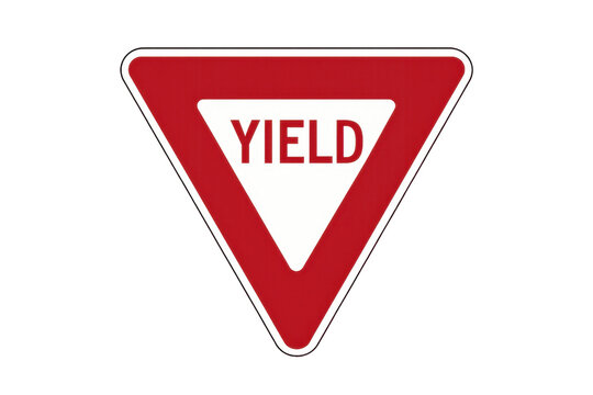 Yield sign red triangle traffic warning on transparent background
