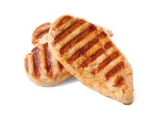Fototapeta premium Tasty grilled chicken breast on white background