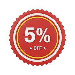 Vibrant Red Discount Badge With Five Percent Off Symbol