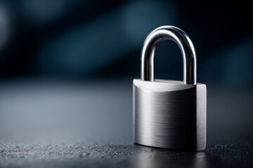 Fototapeta premium Close-up of a secure silver padlock on dark surface