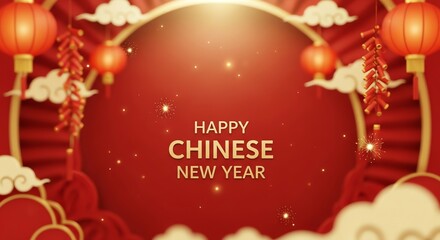 Naklejka premium Chinese New Year celebration with lanterns and clouds