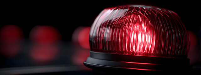 Intense red glow of an emergency siren light flashing in the darkness, signaling urgency and immediate response to a critical situation