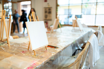 Art workshop ready for mothers and children painting
