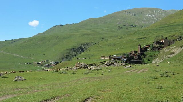 Tusheti landscape in Georgia. View of hiking route around Dartlo village landscape in Tusheti, Georgia.
