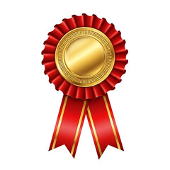 Glossy Red Ribbon Badge with Gold Center on