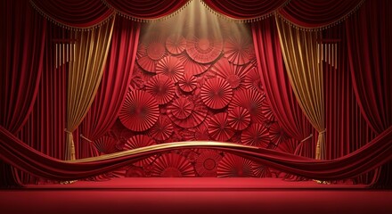 Stage curtains with decorative backdrop