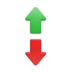 Bright Green Upward Arrow Above Glossy Red Downward Arrow on