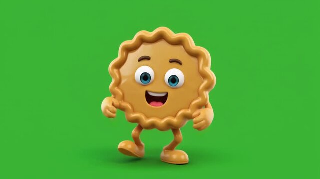 A cheerful cartoon cookie character with a smiling face and outstretched arms.