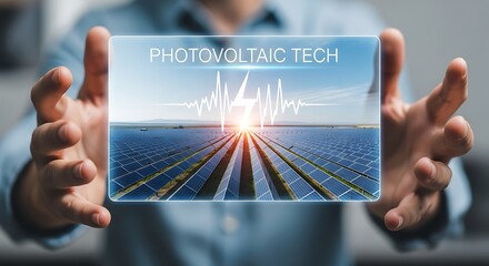 Futuristic Holographic Display Showcasing Photovoltaic Technology and Solar Panels.