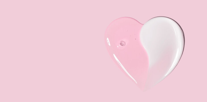 glossy cosmetic textures smooth stroke line cream products close-up on pink background