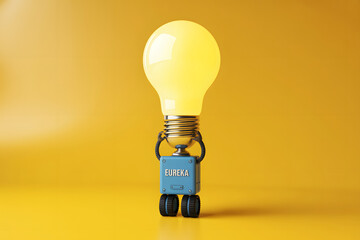 Adorable Robot with a Glowing Lightbulb Head and "Eureka" Label