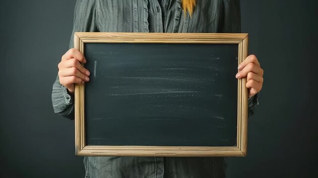 model holding a blank black chalkboard education 4K Videos