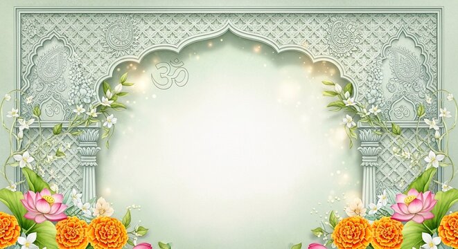 Elegant Indian Wedding Lattice Frame With Soft Floral Watercolor