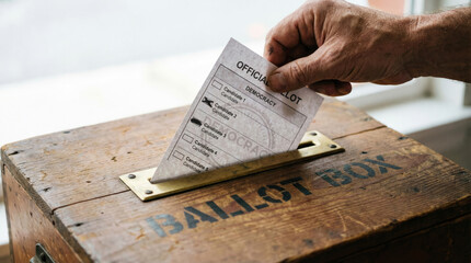 Casting vote in ballot box symbolizes civic duty and democracy