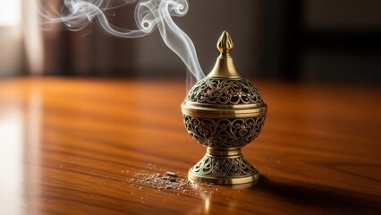 Ornate Golden Censer Releasing Fragrant Smoke