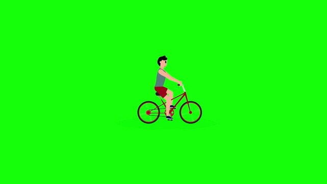 Man Cycling Animation on Green Screen &ndash; 2D Flat Character Biking Loop
