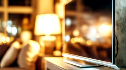 Close-Up Modern TV with Warm Ambient Light
