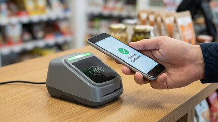 Contactless payment at retail store with smartphone and payment terminal