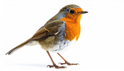 Fototapeta premium A vibrant robin with an orange breast on white