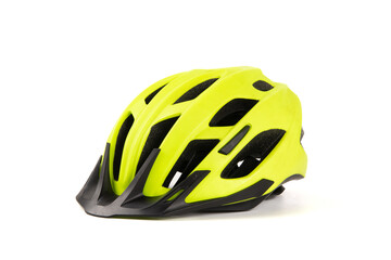 Fototapeta premium yellow bicycle helmet isolated on white background