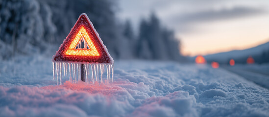 road sign snow winter